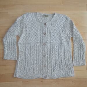 Kilronan Knitwear Irish Knit Cardigan Sweater Tan Linen Blend Size XXL